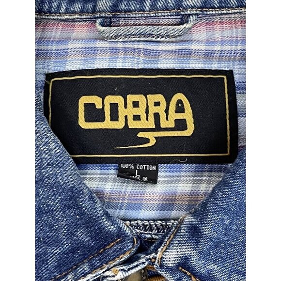 VTG COBRA Mens LARGE NASCAR Jasper Engines Racing Embroidered Denim JEAN JACKET - Picture 9 of 11